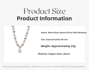 Detailed view of the rose zircon pendant and ivory pearls with product dimensions