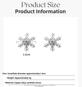 Primer plano de pendientes de copo de nieve con circonitas, 1,6 cm de diámetro y 5g