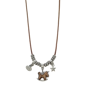 Exquisite wooden rocking horse ring with silver star and bell charms for women