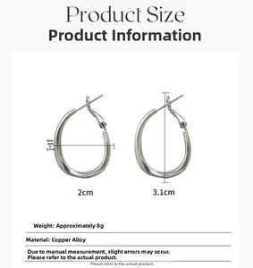 Specifiche delle dimensioni per orecchini ovali argento, larghezza 2 cm e altezza 3,1 cm