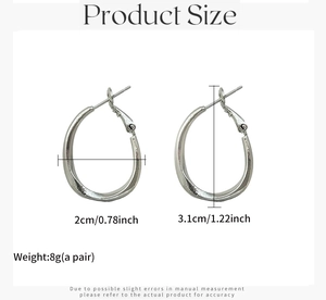 Guida alle taglie con dimensioni degli orecchini a cerchio ovali intrecciati argento