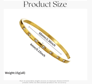 Specifiche dettagliate delle dimensioni per bracciale in acciaio dorato con zirconi