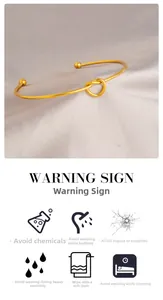 Bracciale rigido a nodo dorato su seta con icone per la cura dei gioielli in acciaio inox