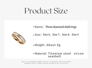 Gedetailleerde maattabel voor de gouden titanium ring met schelp en zirkonia inleg