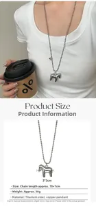 Detailed view of silver pony pendant with 70cm ball chain and product dimensions