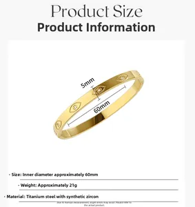 Spécifications de taille du bracelet en acier doré avec zircon et diamètre de 60 mm