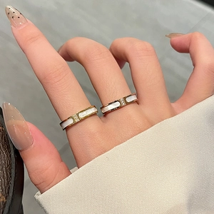 Titanium Staal Schelp Ring Met Zirkonia Voor Vrouwen Goud Roségold Minimalistisch Lichte Luxe Mode Ring Sieraden