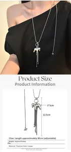 Detail view of adjustable long necklace with horse pendant and metal bead tassel