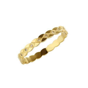 Bracelet jonc en acier titane doré avec motif matelassé et détails en cristaux