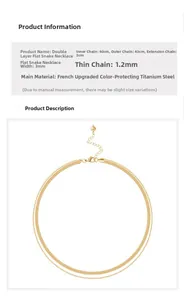 Vue détaillée du collier double couche doré montrant les largeurs de 3 mm et 1,2 mm