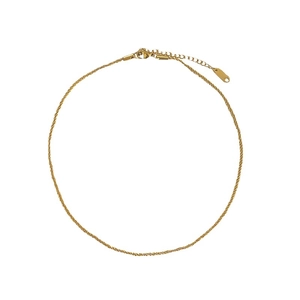 Sparkling titanium steel gold necklace with adjustable lobster clasp on white background