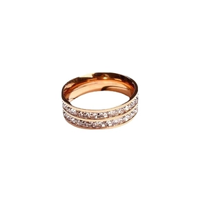 Elegante roségouden titanium stalen ring met dubbele rij zirkonia steentjes
