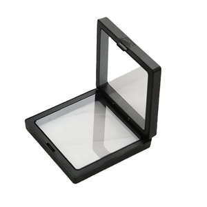 Caja de exhibición flotante negra cuadrada con película de PE para joyas y monedas