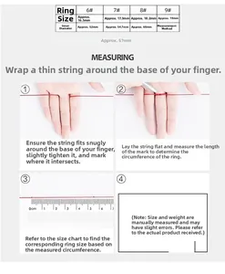 Detailed size chart for bamboo joint ring with measurement guide for sizes 6 to 9