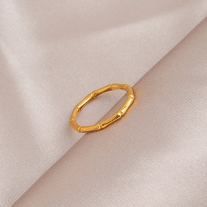 Elegant gold bamboo joint ring in polished titanium steel for women's minimalist style