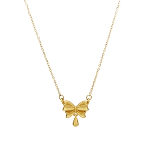 Collier élégant avec nœud doré et pendentif en forme de goutte pour femme