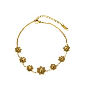 Elegantes 18K vergoldetes Gänseblümchen-Fußkettchen für Damen mit floralen Anhängern