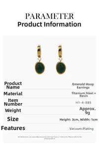 Guide détaillé des tailles pour boucles d'oreilles en résine vert émeraude et acier doré