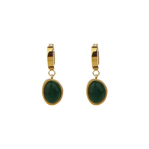 Boucles d'oreilles créoles dorées vintage avec pendentifs ovales vert émeraude pour femme
