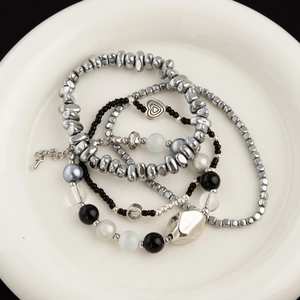 Nieuwe Chinese Stijl Hart Kralen Armband Voor Dames Heren Roestvrij Staal Hars Fragmenten Armband Set Zoet Stoer Gotisch Stapelbare Sieraden