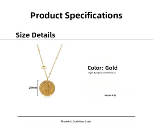 Spécifications de taille pour collier zodiaque en acier inoxydable doré sur fond blanc