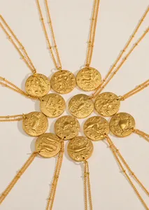 Détails des pendentifs pièces de monnaie zodiaque dorées avec artisanat en métal gaufré