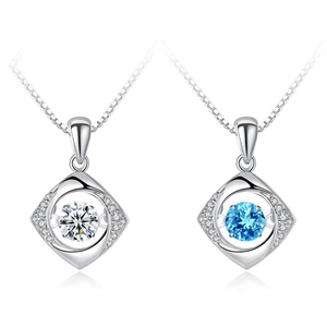 Colliers trèfle en argent S925 avec pierres dansantes scintillantes en blanc et bleu