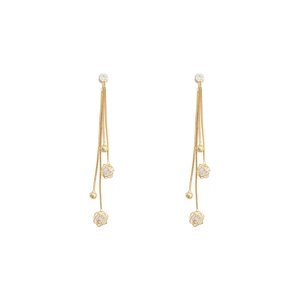 Élégantes boucles d'oreilles longues à glands dorés avec roses et zircons cubiques