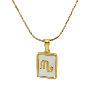 18K gold plated Scorpio zodiac necklace with white shell pendant and square frame