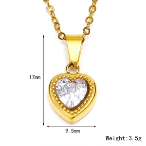 Elegant gold heart necklace with sparkling clear zircon pendant and measurements