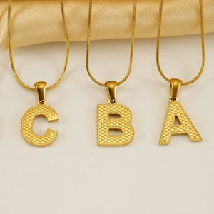 Stainless Steel Alphabet Pendant Necklace Gold Plated Honeycomb Texture Snake Chain For Women Men Fashion Jewelry Gift