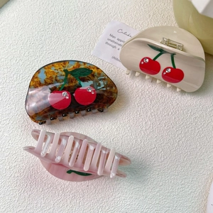 Fashion cherry acetate hair claws with rhinestones for elegant styling set of three