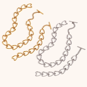 Minimalist Stainless Steel Heart Link Chain Necklace Bracelet Earrings For Women Gold Silver Plated Toggle Clasp Jewelry