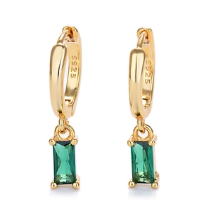 Elegant S925 silver dangling earrings with rectangular green zircon in 18K gold finish