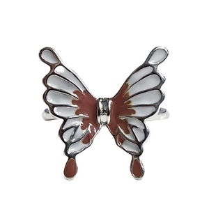 Minimalist liquid butterfly open ring with colorful gradient enamel and silver finish