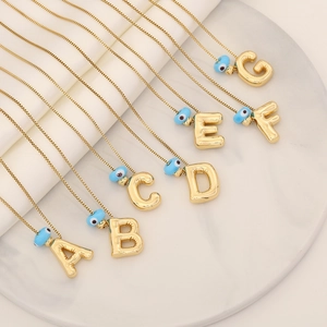 Collier Pendentif Lettre Laiton Plaqué Or Acier Inoxydable Avec Perle Mauvais Oeil Alphabet Bijoux Tendance Pour Femme