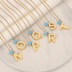Collier lettre en acier inoxydable plaqué or 18k avec pendentif œil et chaîne box