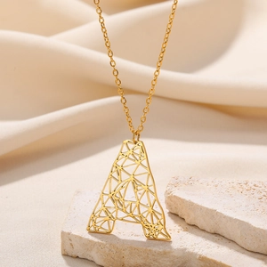 Geometrisch Holle Hoofdletter Hanger Halsketting Roestvrijstalen Ketting Koper Verguld Alfabet Sieraden Voor Dames Heren