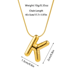 Detailed size and weight specs for 3D bubble letter K pendant in gold finish
