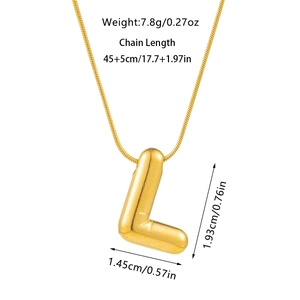 Detailed size and weight specs for the polished golden bubble letter L pendant necklace