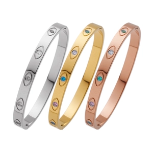 18k gold plated stainless steel bangles set with colorful cubic zirconia evil eye accents