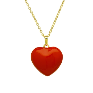 Collier avec pendentif cœur rouge poli et chaîne à maillons plaquée or pour femme