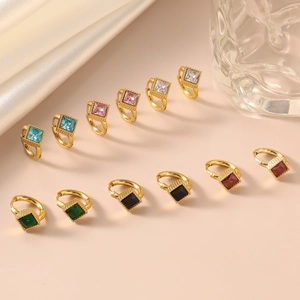18K Gold Plated Stainless Steel Square Rhinestone Hoop Earrings Vintage Geometric Ear Buckle For Women Fashion Jewelry