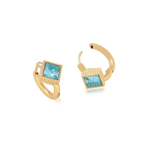 18k gold plated stainless steel square blue crystal earrings with elegant beaded trim
