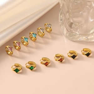 304 Roestvrij Staal Vierkante Zirkonia Huggie Oorbellen 18K Verguld Geometrisch Hol Elegant Sieraden Voor Dames