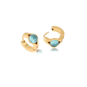 Polished 304 stainless steel hoop earrings featuring round light blue crystal accents