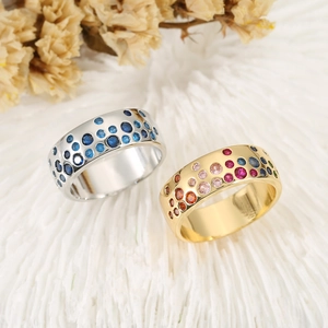 French Vintage Colorful Zircon Wide Ring For Women Exquisite Copper Gold Silver Plated Matte Inlaid Zirconia Band Ring Jewelry