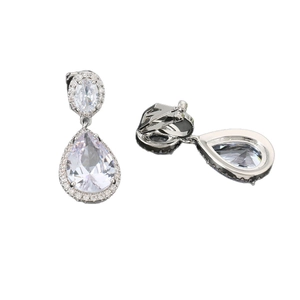 Eleganti orecchini a goccia in argento con pietre a pera e chiusura a clip per donna