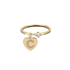 Goldener Herzanhänger-Ring mit funkelndem Buchstaben C Pavé-Diamanten und Zirkon-Kristall