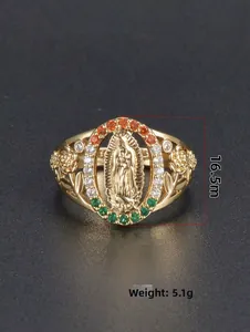 Vue détaillée de la bague Vierge Marie avec pierres colorées et largeur de 16,5 mm